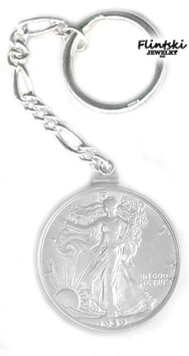 US Walking Liberty Half Dollar Coin Key Chain Sterling Silver