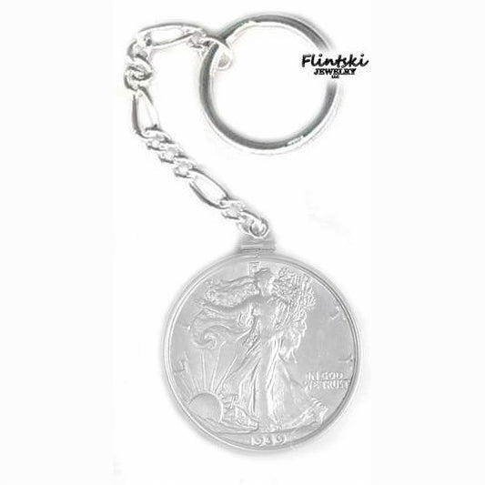 US Walking Liberty Half Dollar Coin Key Chain Sterling Silver
