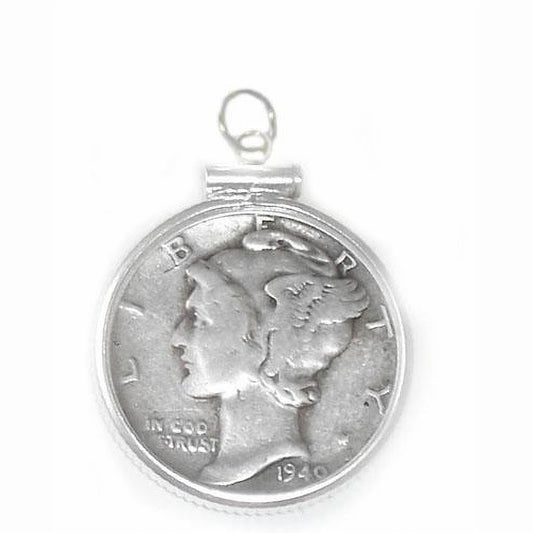 Mercury Dime Coin Edge Coin Charm Sterling Silver