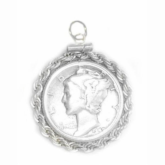Mercury Dime Rope Coin Charm Sterling Silver