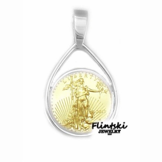 1/10th oz $5 Gold Eagle Teardrop Sterling Silver Pendant