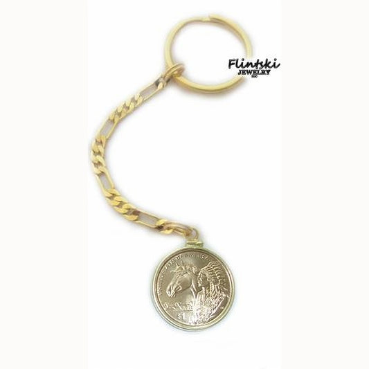 Sacagawea Gold Dollar Coin Key Chain Yellow Gold Plated