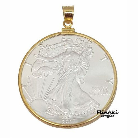 1 oz American Silver Eagle Silver Dollar Coin Pendant Yellow Gold Filled