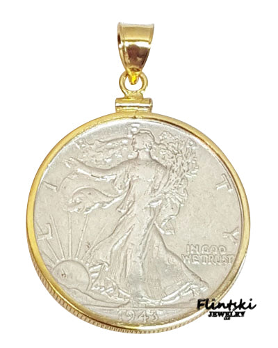 Walking Liberty Half Dollar Coin Pendant Yellow Gold Filled
