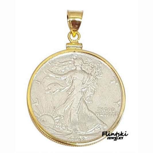 Walking Liberty Half Dollar Coin Pendant Yellow Gold Filled