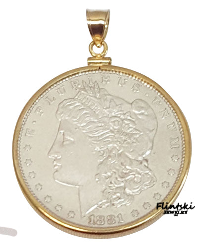 Morgan Silver Dollar Coin Pendant Sterling Silver - Diamond Cut Rope