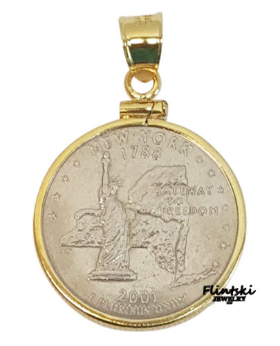 US Statehood Quarter Coin Pendant Sterling Silver - Diamond Cut