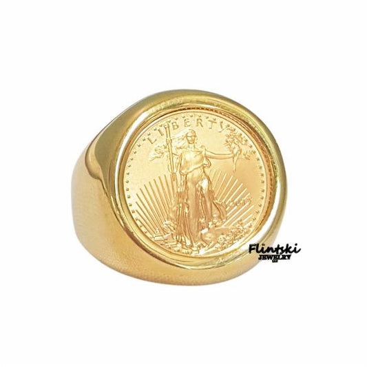2020 1/10th oz $5 Gold Eagle Coin Ring Unisex 24k Gold Plated