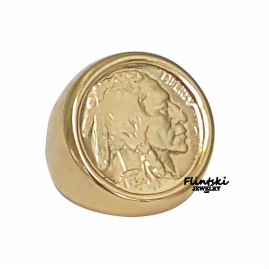 24k Gold Plated Indian Head Buffalo Nickel Gold Plated Coin Ring Unisex