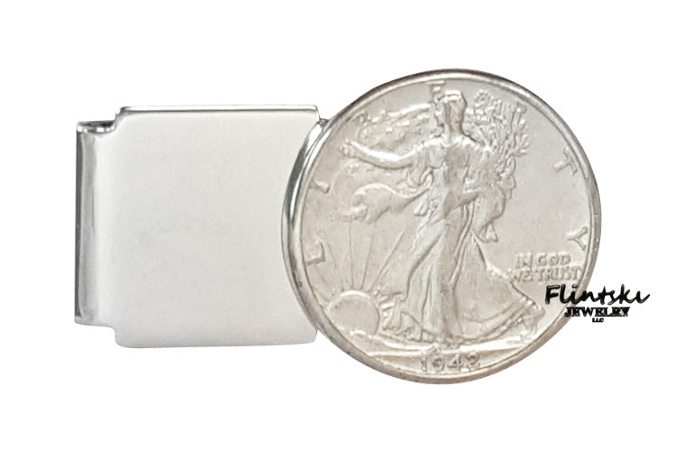 Walking Liberty Half Dollar Hinged Back Money Clip Sterling Silver and Rhodium Plated - 1935