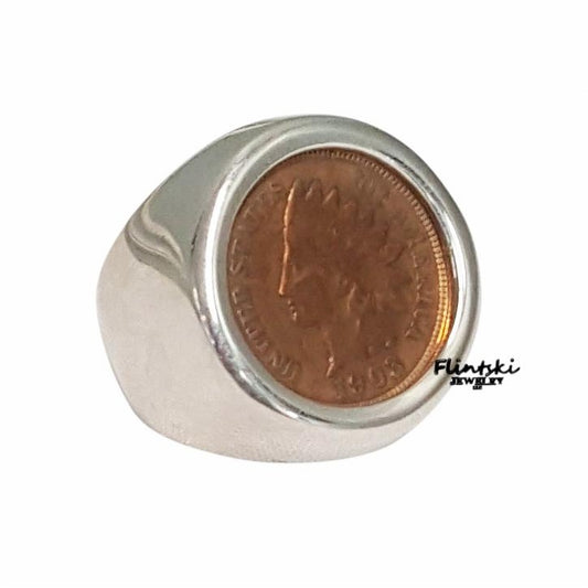 Indian Head Penny Coin Ring Unisex Sterling Silver High Polished Smooth