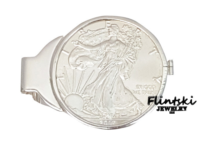 1 oz Silver Eagle Walking Liberty Silver Dollar Coin Money Clip Spring Back Coin Edge 40.60mm x 3.05mm