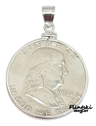 Franklin Half Dollar Coin Edge Coin Pendant .925 Sterling Silver