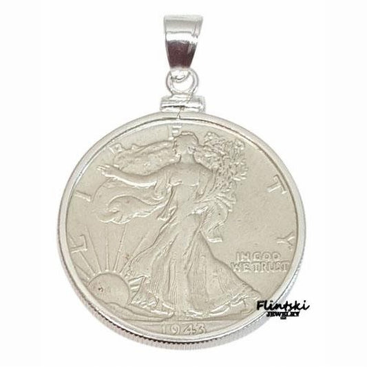 Walking Liberty Half Dollar Coin Edge Coin Pendant Sterling Silver