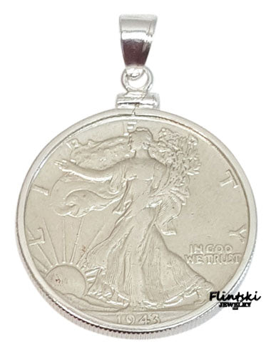 Walking Liberty Half Dollar Coin Edge Coin Pendant Sterling Silver - 1937