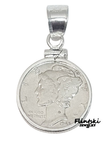 Mercury Dime Coin Pendant Sterling Silver - Diamond Cut