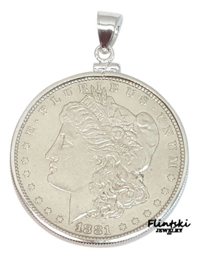 Morgan Silver Dollar Coin Pendant Sterling Silver - Diamond Cut