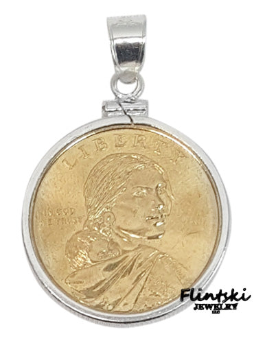 Sacagawea Gold Dollar Coin Pendant Sterling Silver - Coin Edge