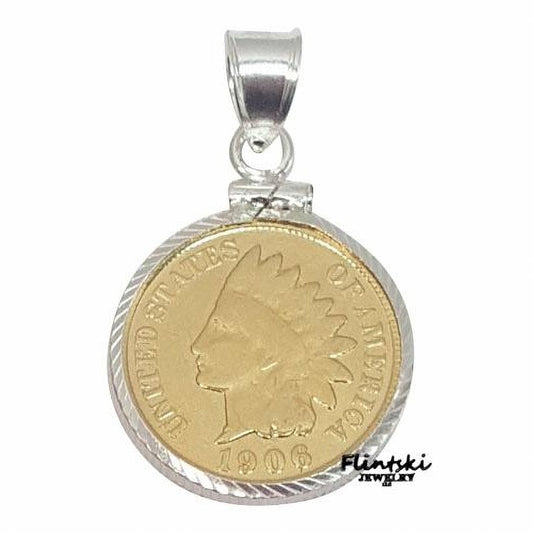 14k Yellow Gold Plated Indian Head Penny Coin Pendant