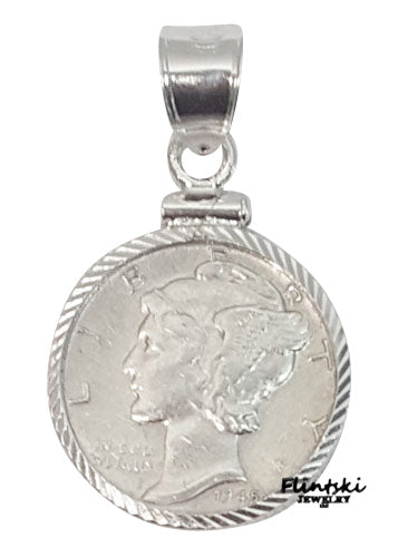 Mercury Dime Coin Pendant Yellow Gold Filled - Coin Edge