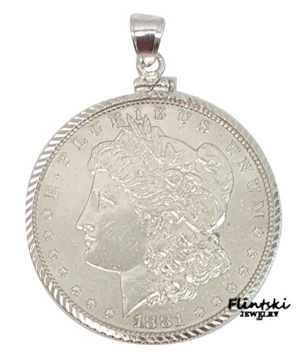 Morgan Silver Dollar Coin Pendant Sterling Silver - Rope