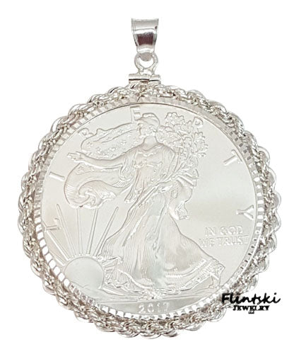 1 oz American Silver Eagle Coin Pendant Sterling Silver - Diamond Cut 2020
