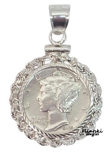 Mercury Dime Coin Pendant Yellow Gold Filled - Rope