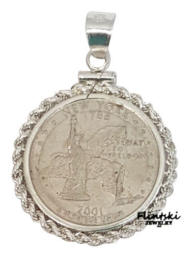 US Statehood Quarter Coin Pendant Sterling Silver - Diamond Cut