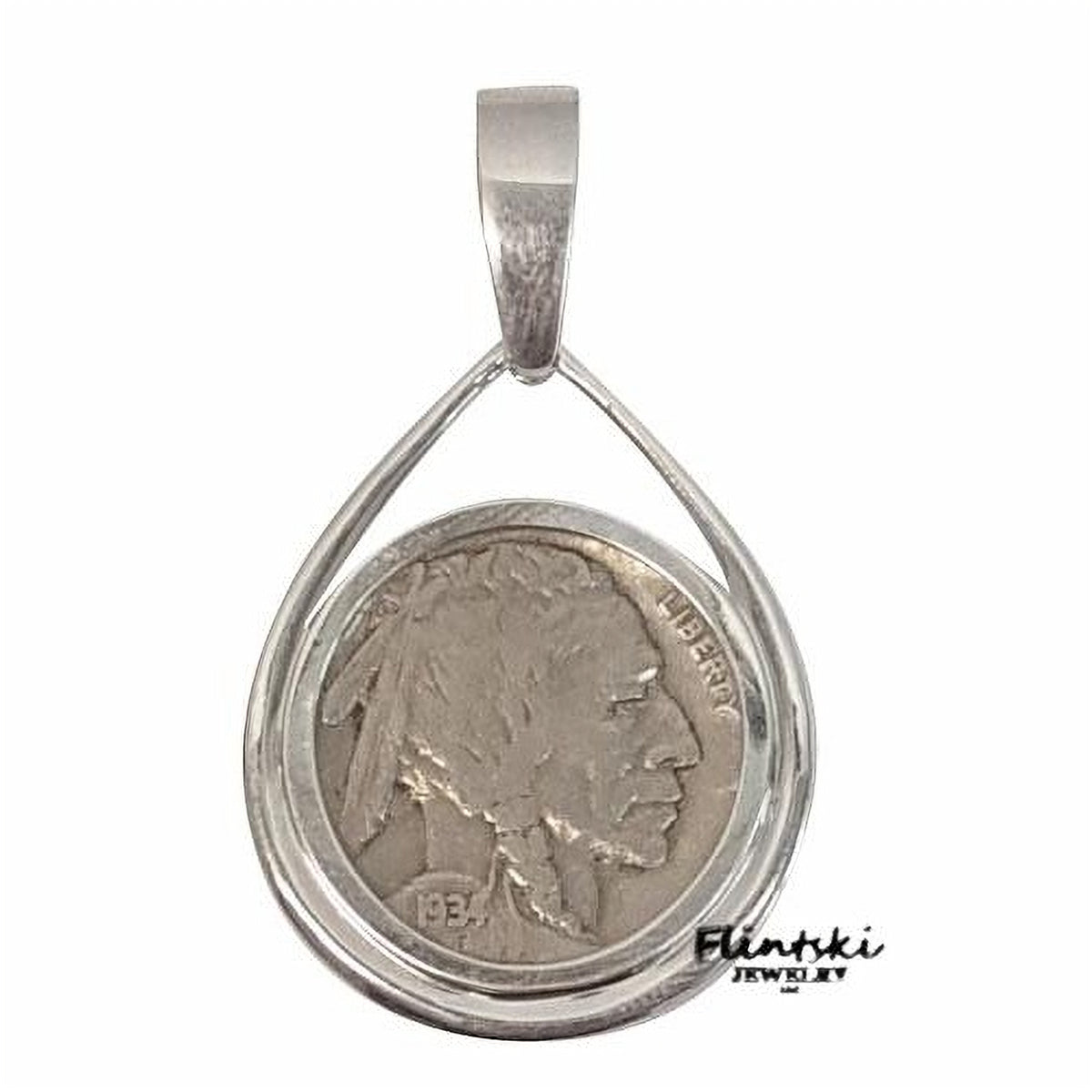 Indian Head Nickel Teardrop Sterling Silver Coin Pendant